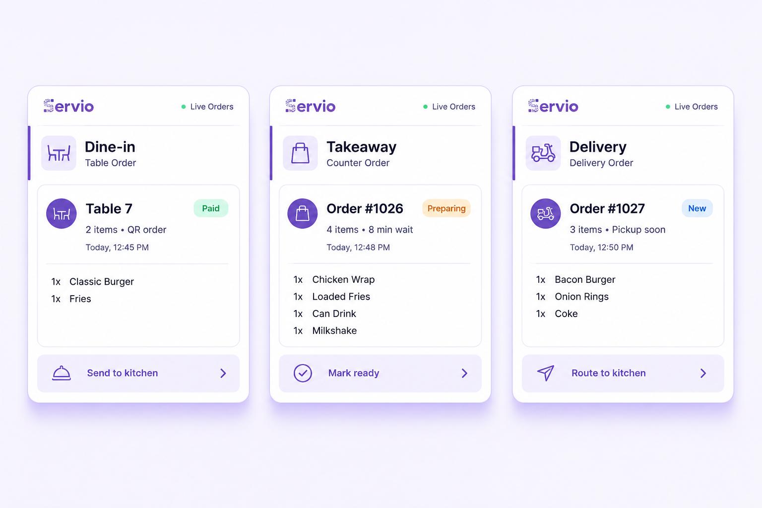 Dine-in, takeaway and delivery orders in one connected feed